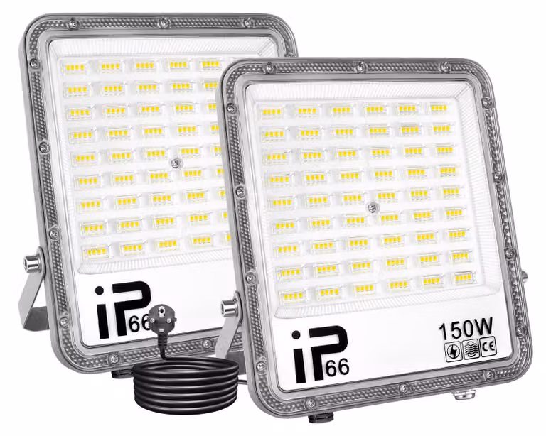 Lampada da esterno a LED, 150W, set da 2, luce bianca fredda, grado di protezione IP66, con spina