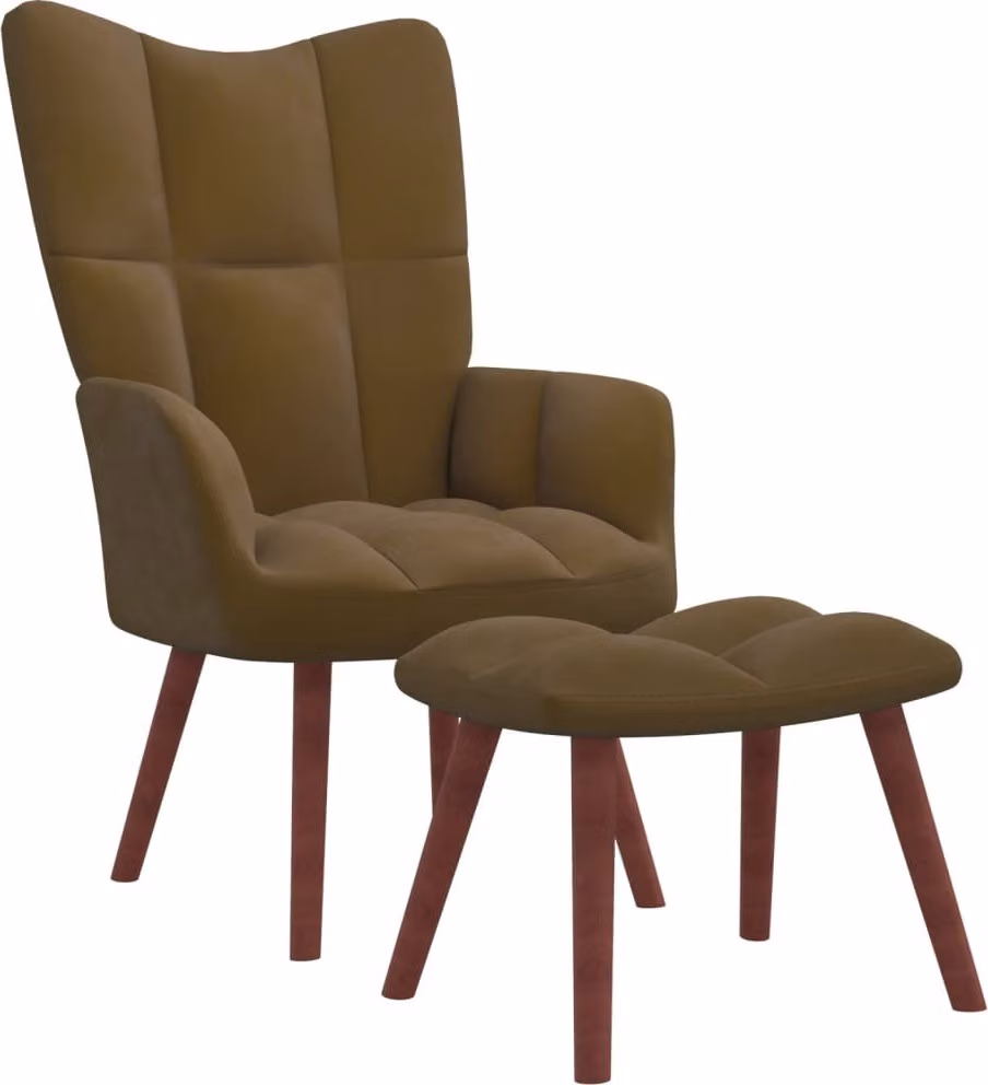 The Living Store poltrona reclinabile con sgabello in velluto marrone