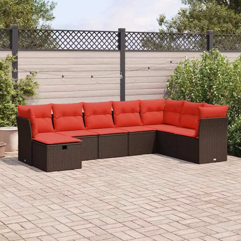 Set Divani da Giardino vidaXL 8 pz a Forma a L con Cuscini Marroni e Struttura in Metallo e Polyrattan