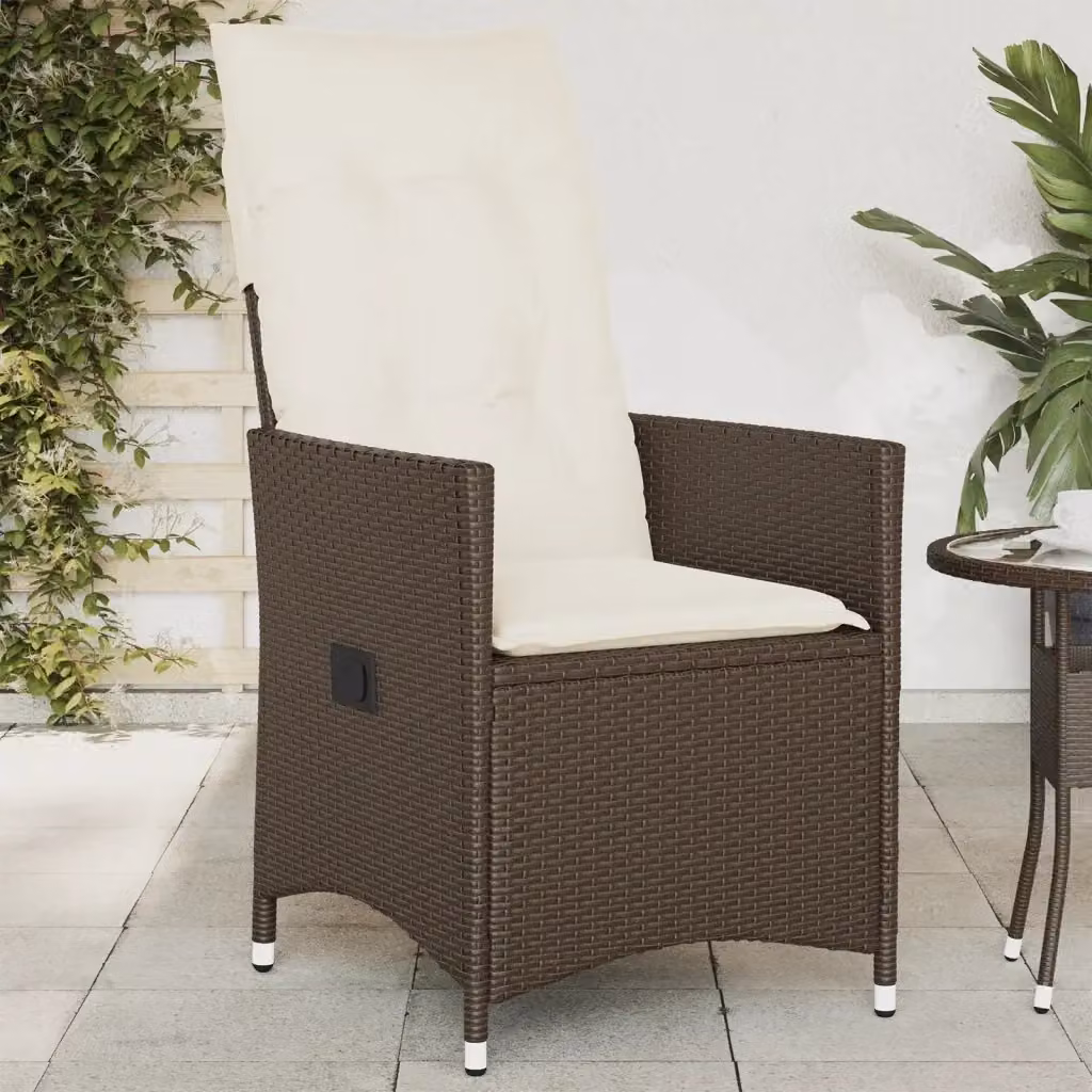 Sedia Reclinabile da Giardino in Polyrattan e Metallo con Cuscini Marrone e Bianco – 2