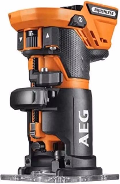 Fresatrice verticale brushless 18V AEG BOF18BL2-0 con vite micrometrica e mandrino da 6mm, arancione