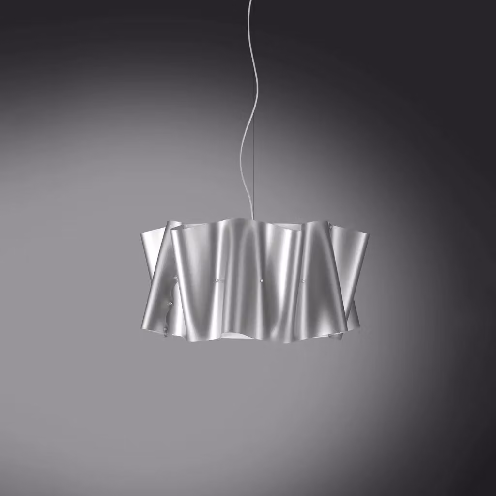Lampada a sospensione moderna Folio Linea Zero Polilux in argento e metallo cromo, diametro: 50 cm, attacco E27 – 2