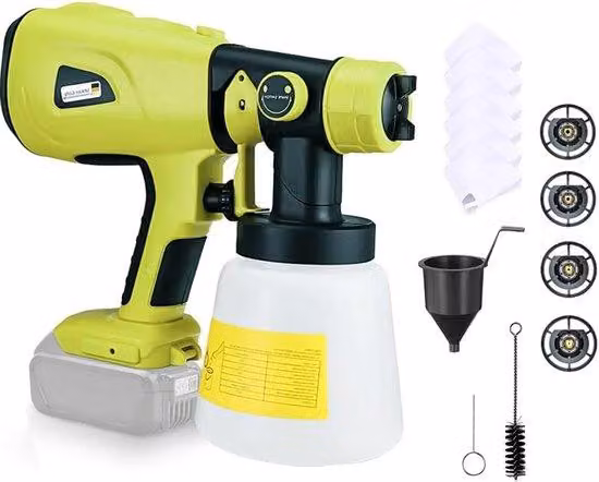 Set di verniciatrice HVLP senza fili, completo di 4 ugelli, 3 contenitori e un serbatoio da 1000 ml, ideale per la verniciatura di pareti e recinzioni