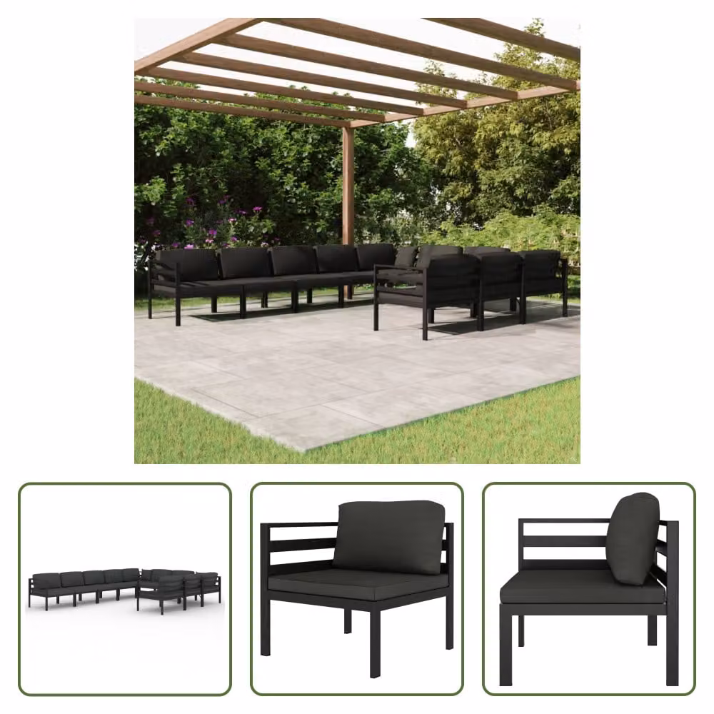 The Living Store Set salotto da giardino 10 pezzi con cuscini alluminio antracite
