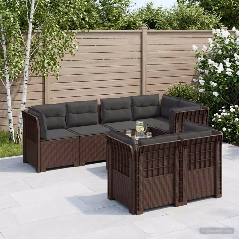 Divano da giardino a L vidaXL da 7 posti in polyrattan con cuscini, antracite e marrone