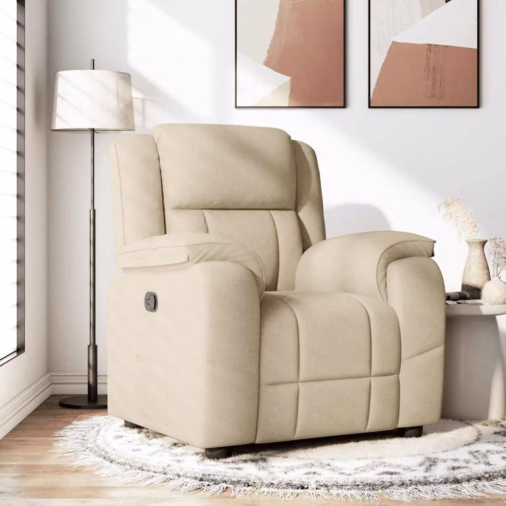 vidaXL Poltrona Reclinabile Relax in Tessuto Beige con Braccioli e Sistema di Ritorno Automatico