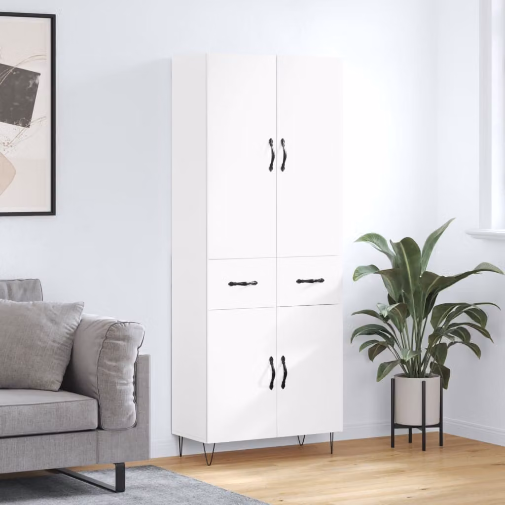 Credenza moderna vidaXL bianca con ante a battente in legno e metallo L: 69,5 cm, P: 34,0 cm, H: 180,0 cm