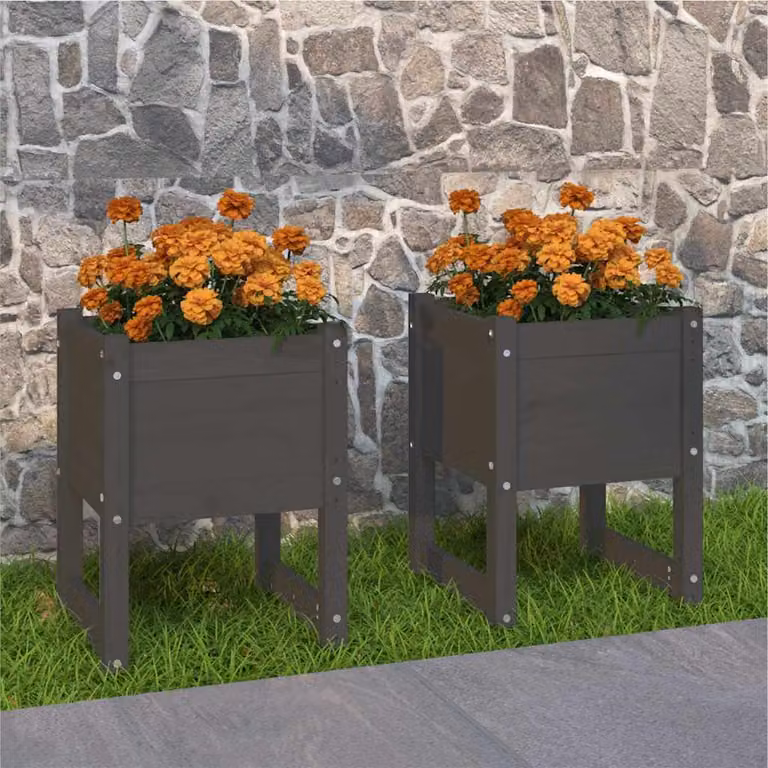 Set di 2 fioriere vidaXL in legno di pino massello, colore grigio, L/P/H: 40 x 40 x 52,5 cm