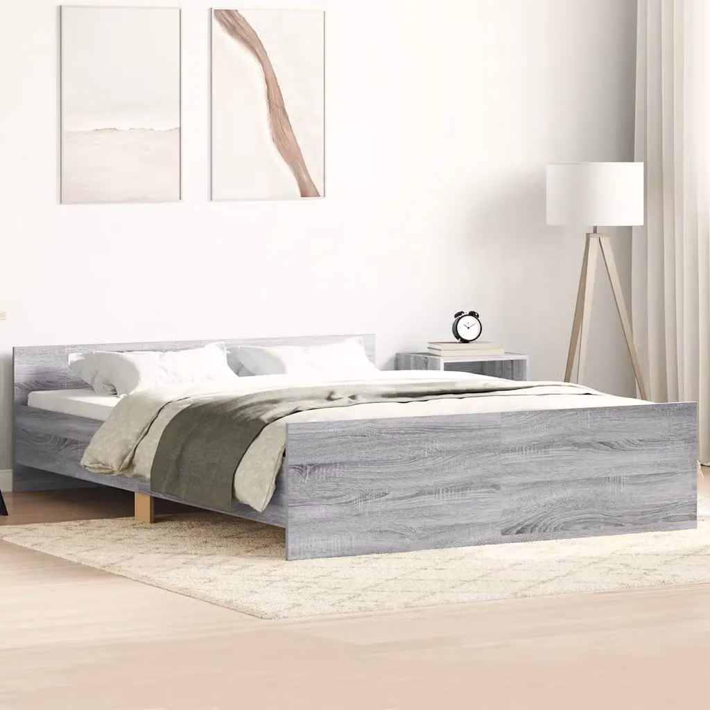 vidaXL Giroletto con Testiera e Pediera in Legno di Pino Grigio Sonoma L: 138 cm, P: 193 cm