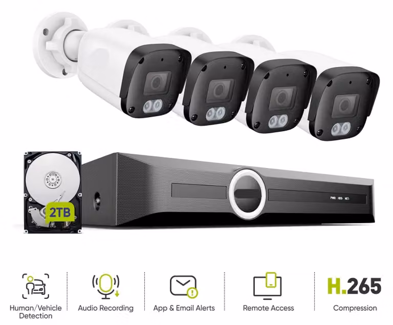 Sistema di telecamere di sicurezza – Set di telecamere IP da 5MP – Sistema di videosorveglianza con visione notturna a infrarossi intelligente
