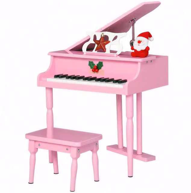 Pianoforte giocattolo XYLO con 30 tasti in legno MDF rosa, completo di sgabello e leggio
