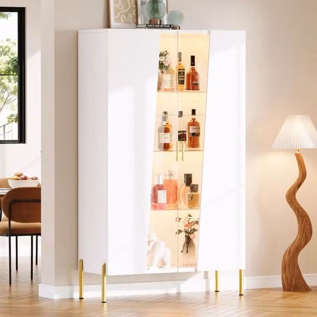Vetrina in vetro con LED multicolore; 72 x 40 x 145 cm; bianco; in MDF e vetro temperato