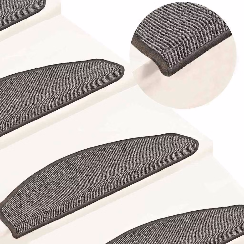 Set di 15 tappetini per scale semicircolari vidaXL, colore grigio, in polipropilene antiscivolo e fonoassorbenti, L: 65 cm, P: 40 cm, H: 4 cm