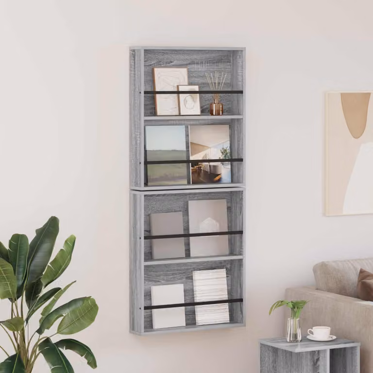 Set di 2 Scaffali per riviste vidaXL moderni in MDF grigio L: 60 cm, P: 12 cm, H: 70 cm