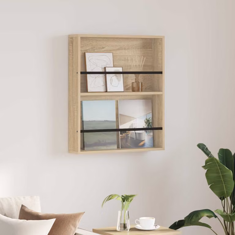 Scaffale per riviste vidaXL in MDF marrone con ripiani regolabili, L 60 cm, P 12 cm, H 70 cm