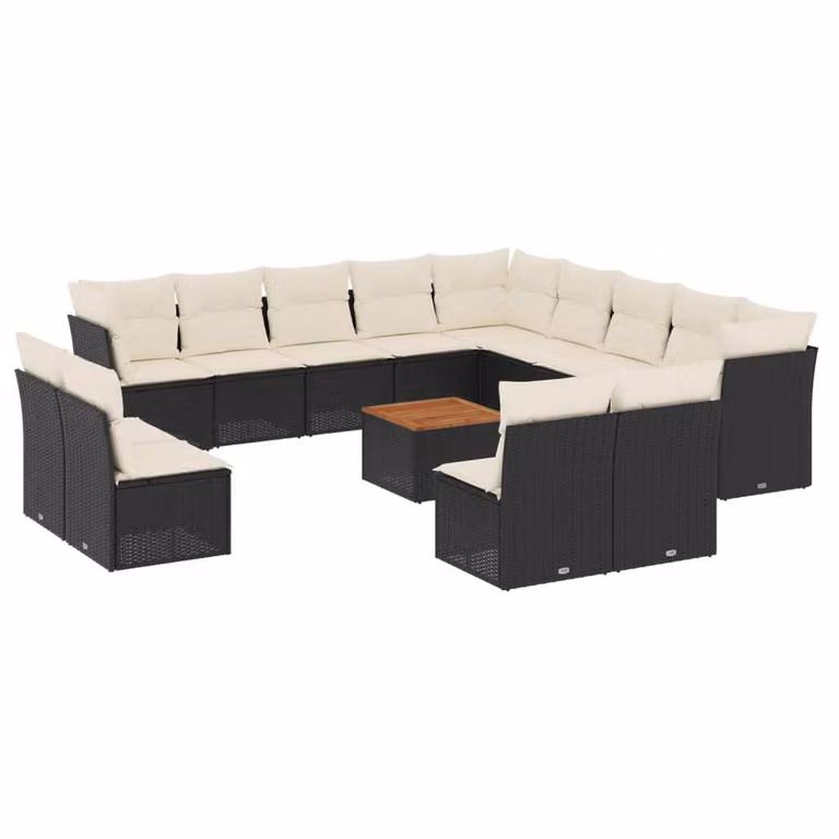 Set Divani da Giardino 14pz con Cuscini in Polyrattan Nero