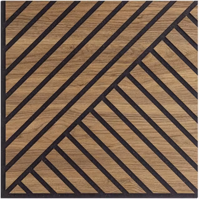 Set di dieci pannelli decorativi murali fonoassorbenti a listelli obliqui in legno effetto noce, Sanitec, L 55 cm x P 55 cm x H 1,1 cm, colore marrone