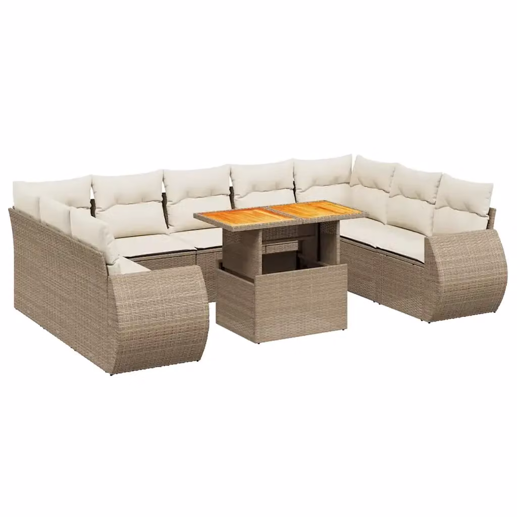Set da giardino VIDAXL in polyrattan composto da 10 pezzi con cuscini beige – 2