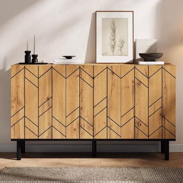 Credenza moderna SINGULARTY in MDF e metallo, colore marrone, ideale per soggiorno, sala da pranzo o camera da letto