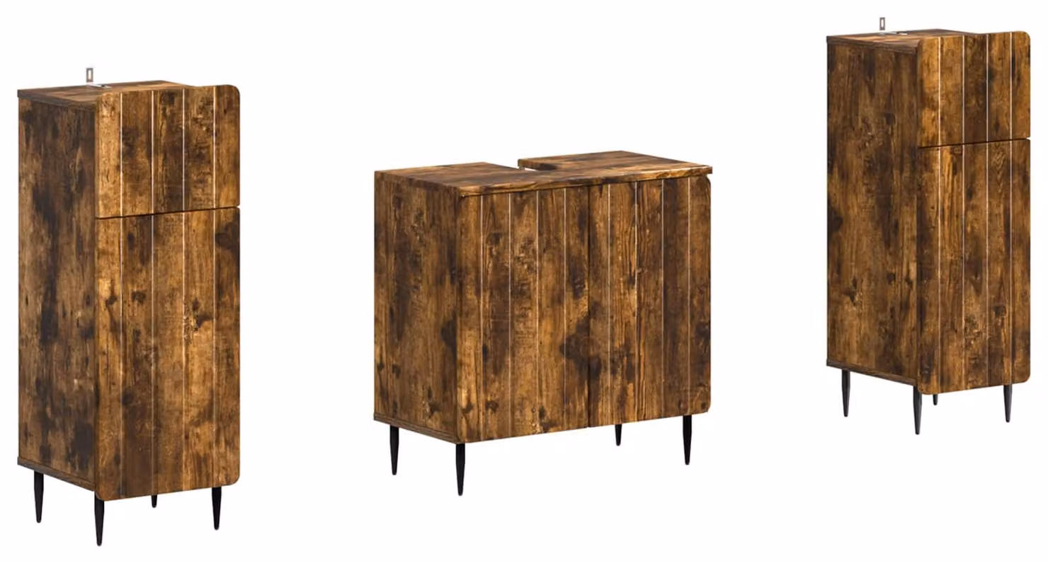 Set di due mobili da bagno in legno effetto rovere fumé, modello ZWOLLE