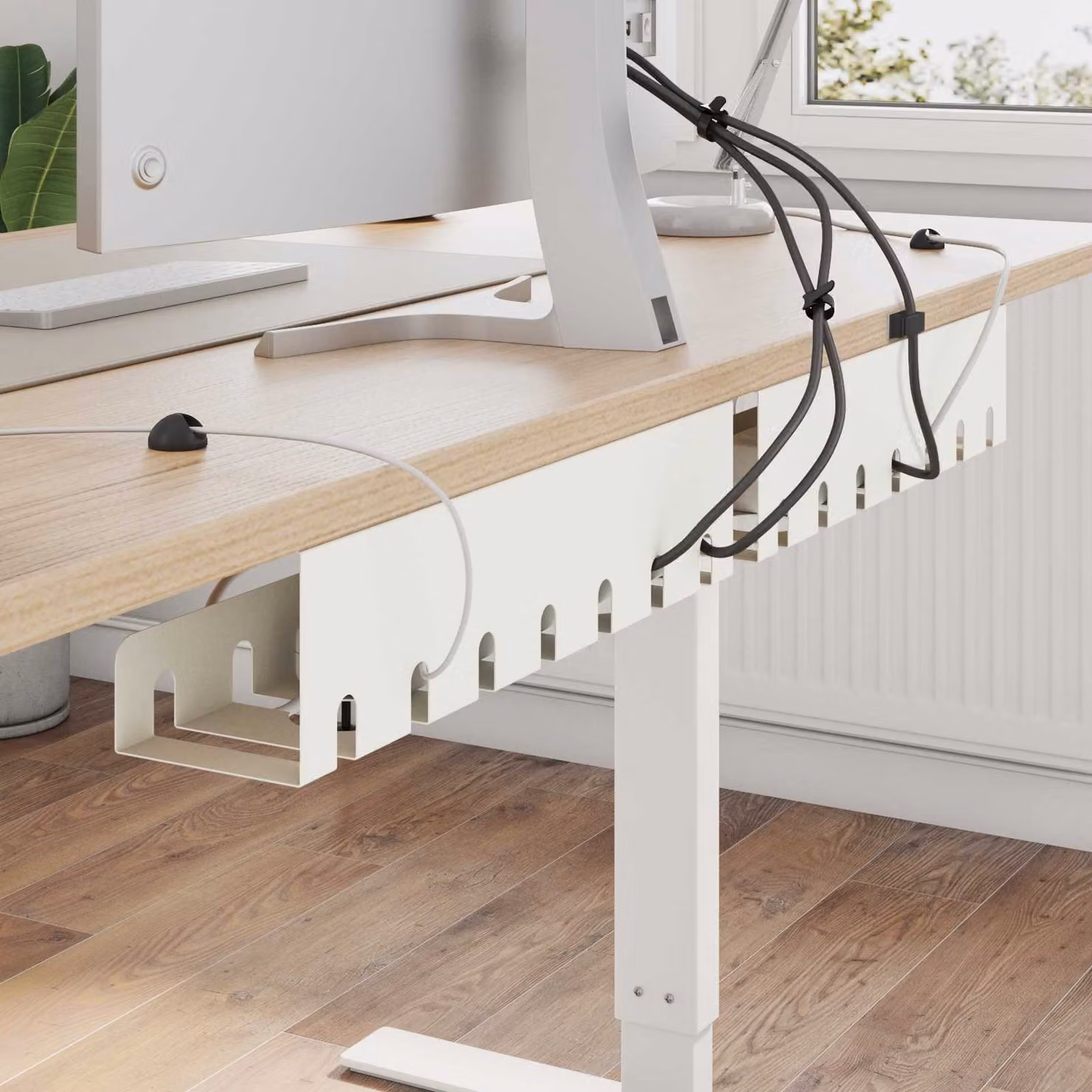 Set di 2 vassoio per gestione cavi sottotavolo vidaXL in metallo bianco