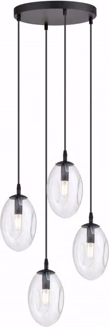 Lampadario a sospensione Emibig Astral con 4 luci E14 in metallo nero e vetro trasparente, altezza regolabile – 1
