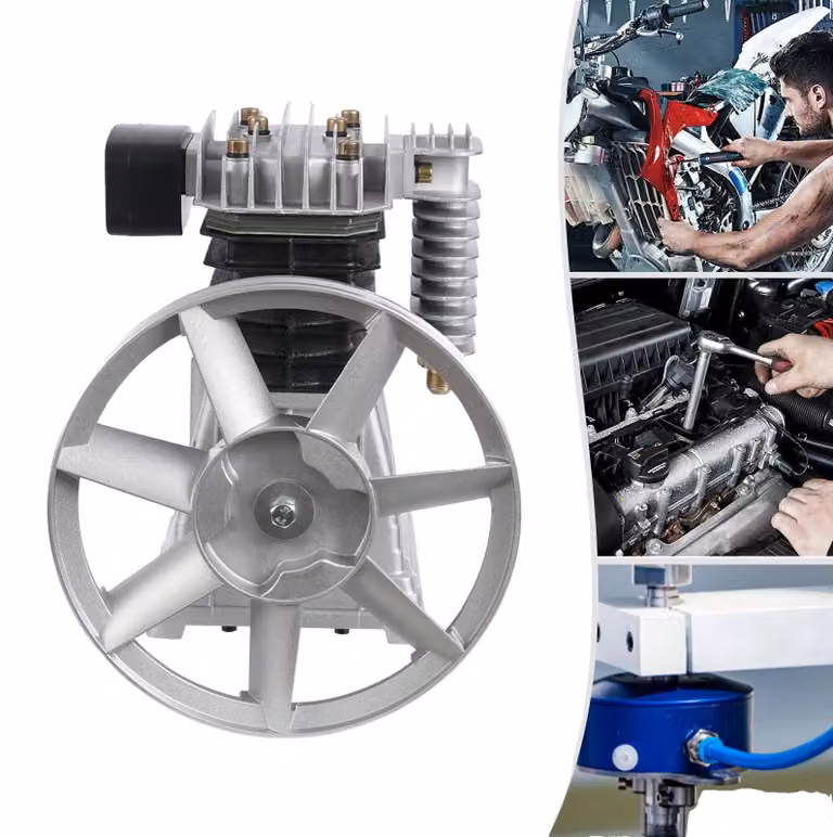 Pompa per compressore d'aria, compatibile con motori da 3 CV, design a doppio cilindro, colore argento