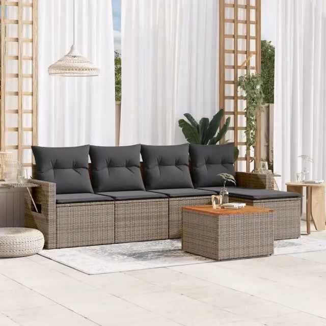 Set da giardino componibile a L vidaXL in polyrattan grigio con 6 pezzi e cuscini inclusi – 1
