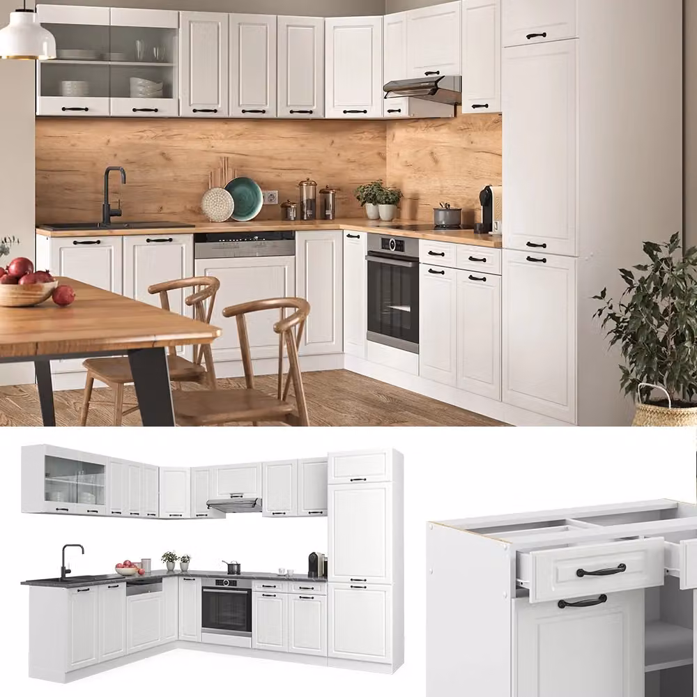 Cucina angolare completa R-Line Vicco Bianco rustico L 287 x 227 cm senza piano di lavoro – 2