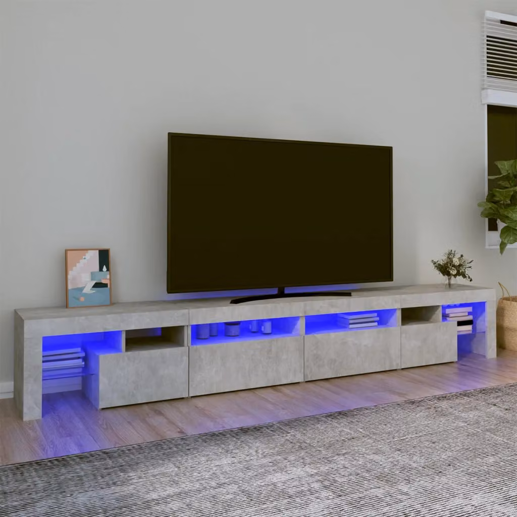 vidaXL Mobile Porta TV con Luci LED Grigio Cemento L: 260 cm, P: 36,5 cm, H: 40 cm