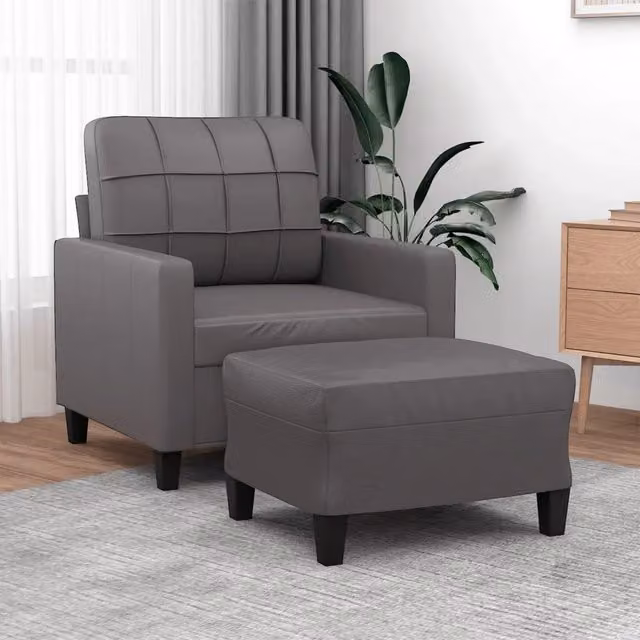 Poltrona Relax con Poggiapiedi vidaXL in Similpelle Grigio con Struttura Imbottita e Design Moderno