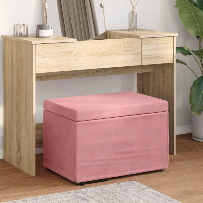 Pouf rosa in velluto con struttura in legno vidaXL L: 61 cm, P: 41 cm, H: 40 cm