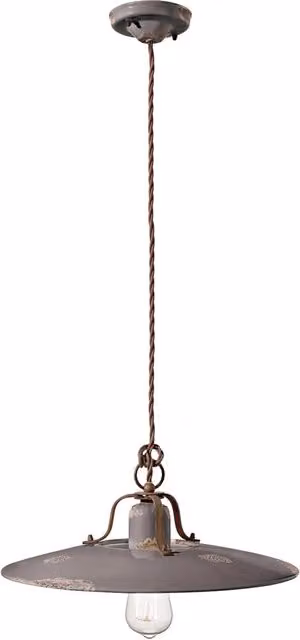 Lampadario Vintage Country Ferro E Ceramica Tortora 1 Luce E27