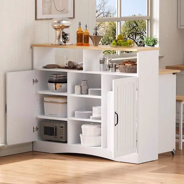 Set cucina Xylo con tavolo estraibile e sedie, colore bianco, con ruote e ampio spazio di stoccaggio
