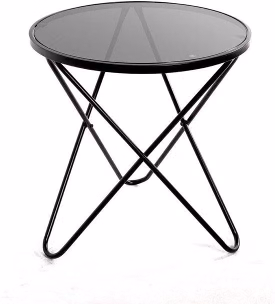 Lampada da tavolo rotonda in metallo nero con base in vetro