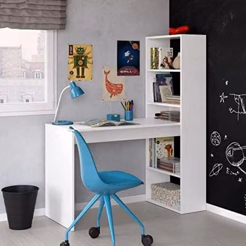 My Brand Scrivania PC con Libreria Bianca 120x53x144 cm per Cameretta