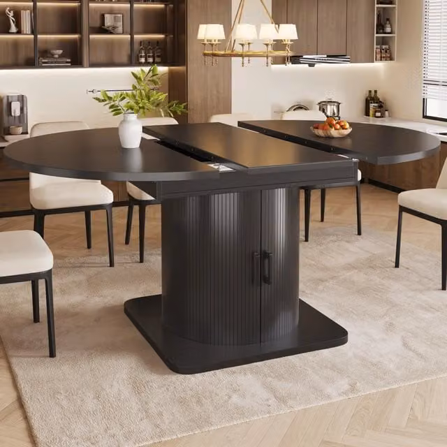 Tavolo da pranzo allungabile con contenitore 118-158x118x76 cm in MDF e metallo nero