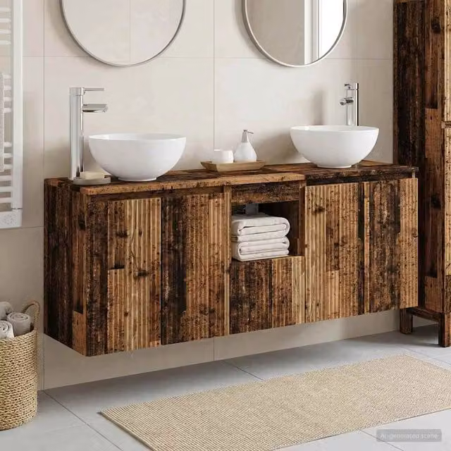 Set di Armadi da Bagno 3 pz Legno antico 129 x 35 x 80 cm 3405625