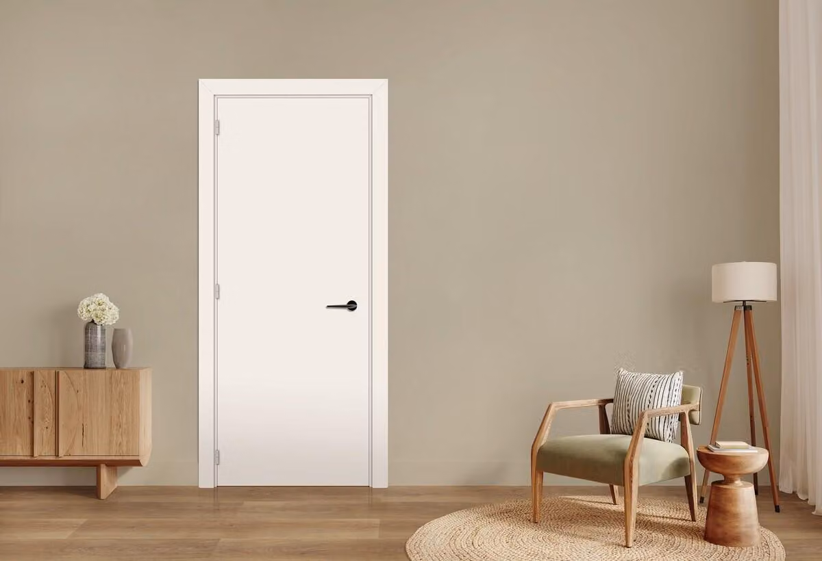 Bloc porte laccato bianco puro H204 x L73 cm, con pannello laterale destro, GD MENUISERIES