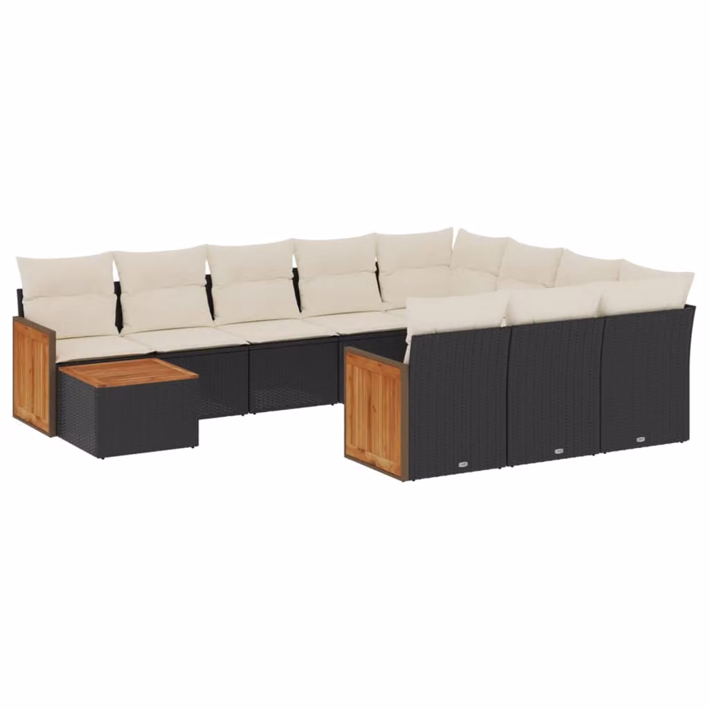Set Divani da Giardino 11 pz con Cuscini in Polyrattan Nero