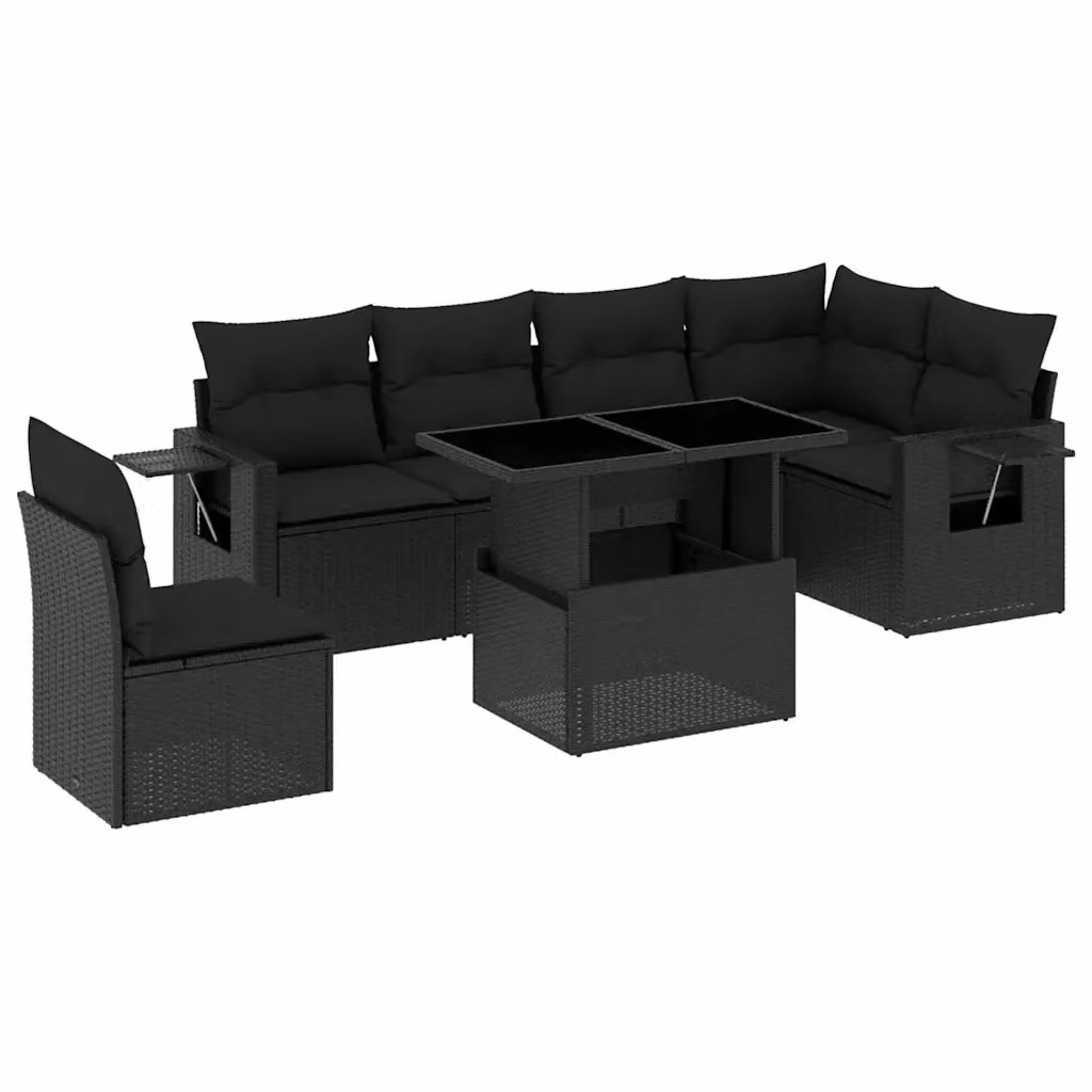 Set Divani da Giardino vidaXL a Forma di L con Cuscini e Tavolino, 7 Pezzi in Polyrattan Nero – 2
