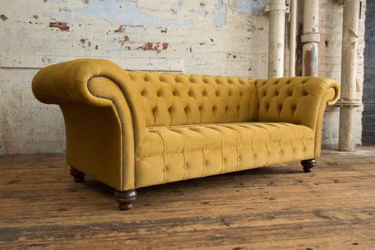 Designer Chesterfield Sofagarnitur Sofa Couch Polster Set in Samt 4tlg. Sitzer