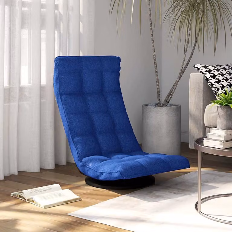 vidaXL Sedia da Pavimento Girevole 360 Gradi in Tessuto Blu con Struttura in Metallo e Plastica
