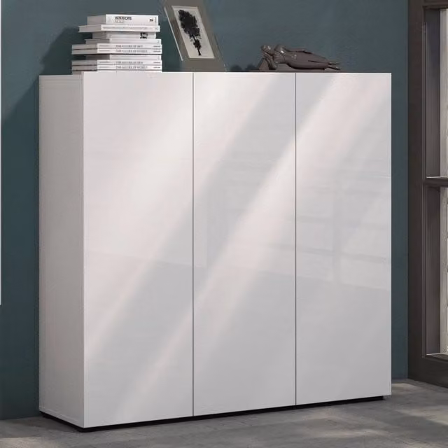 Mobile Portascarpe Alcazar, Scarpiera 24 Paia Made in Italy, 120x34x115h cm Bianco Lucido