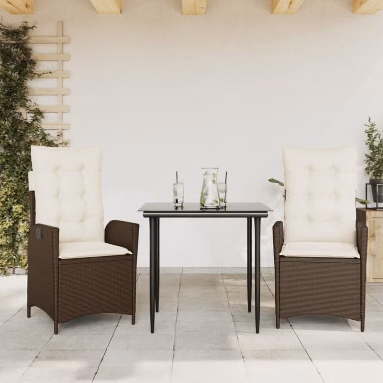 Maison Exclusive - Set da Pranzo da Giardino 3pz con Cuscini in Polyrattan Marrone