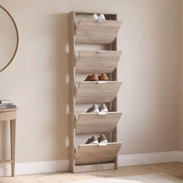 Mobile Portascarpe Capriolo, Scarpiera un Ripiano, 58x18x191.5h cm Marrone Rovere Scuro