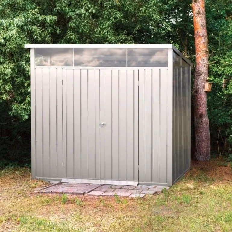 Casetta in metallo Duramax Palladium a due porte con finestrino, colore grigio, L: 249 cm, P: 209 cm, H: 231 cm – 2