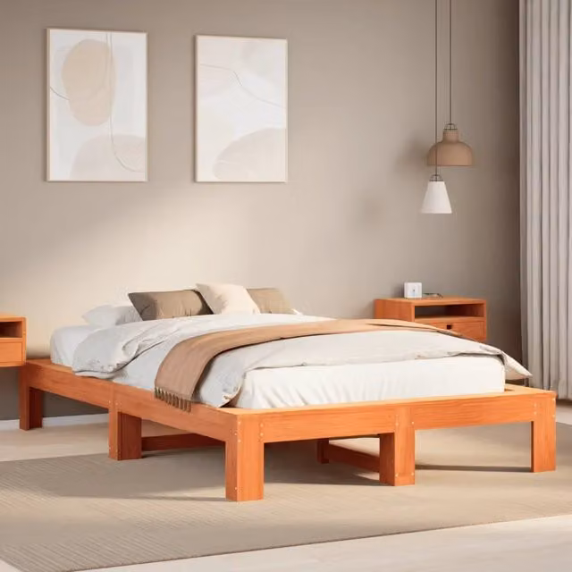 Letto senza Materasso-Struttura Letto Marrone Cera 120x200 cm in Legno di Pino 481274