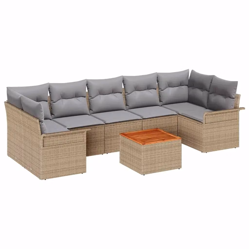 Set Divano da Giardino a L vidaXL in Polyrattan Beige con Cuscini e Tavolino da Esterno – 2