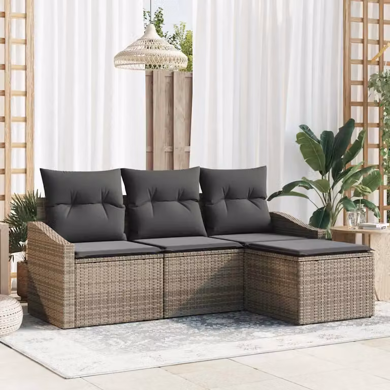 Set di divani da giardino vidaXL a forma di L con cuscini, colore grigio, in rattan e metallo